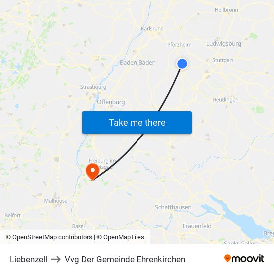 Liebenzell to Vvg Der Gemeinde Ehrenkirchen map