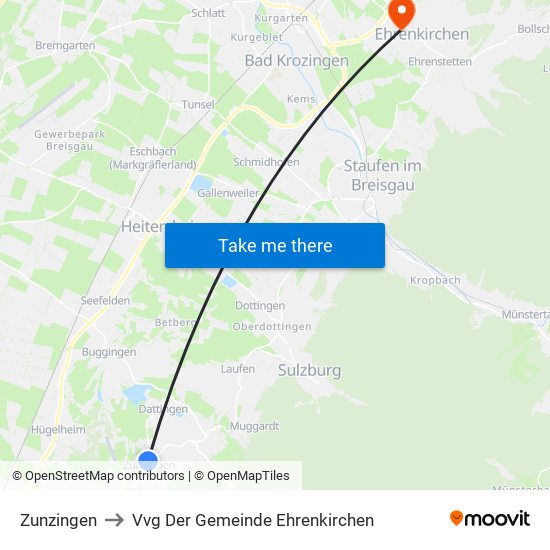 Zunzingen to Vvg Der Gemeinde Ehrenkirchen map
