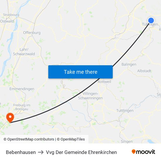 Bebenhausen to Vvg Der Gemeinde Ehrenkirchen map