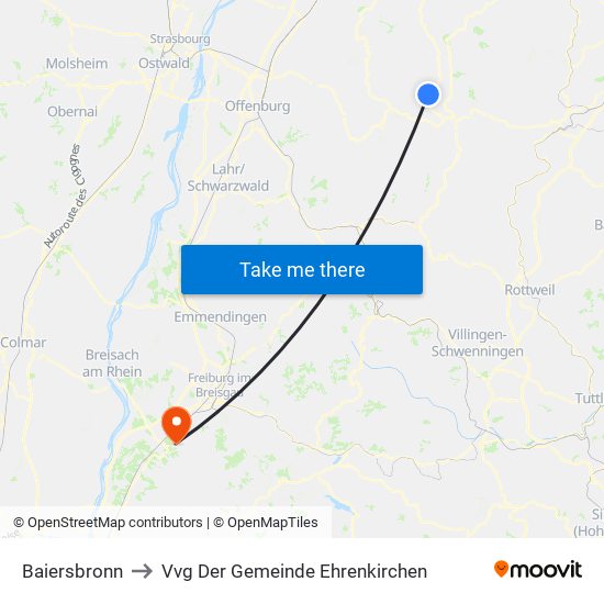 Baiersbronn to Vvg Der Gemeinde Ehrenkirchen map