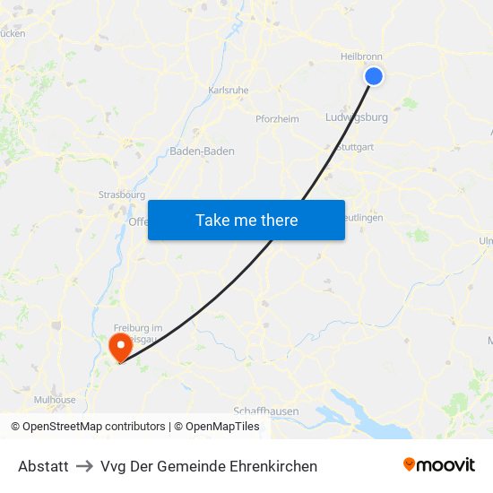 Abstatt to Vvg Der Gemeinde Ehrenkirchen map