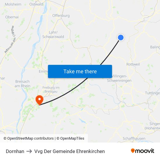 Dornhan to Vvg Der Gemeinde Ehrenkirchen map