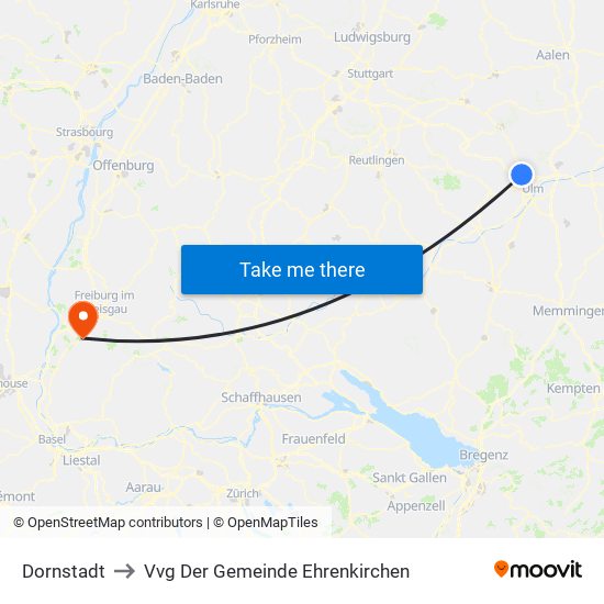 Dornstadt to Vvg Der Gemeinde Ehrenkirchen map