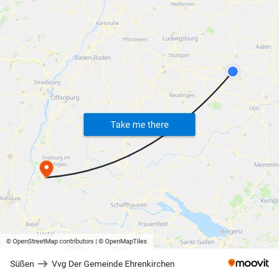 Süßen to Vvg Der Gemeinde Ehrenkirchen map