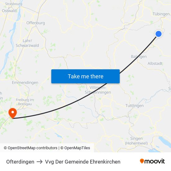 Ofterdingen to Vvg Der Gemeinde Ehrenkirchen map