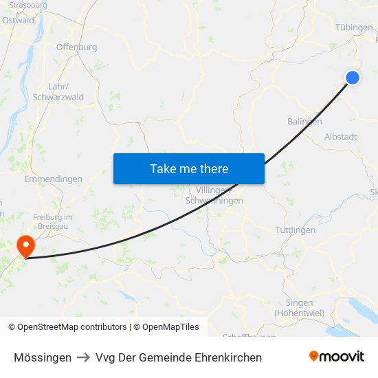 Mössingen to Vvg Der Gemeinde Ehrenkirchen map