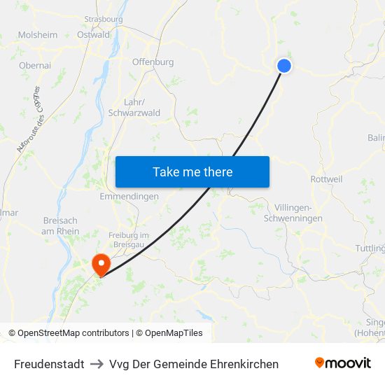 Freudenstadt to Vvg Der Gemeinde Ehrenkirchen map