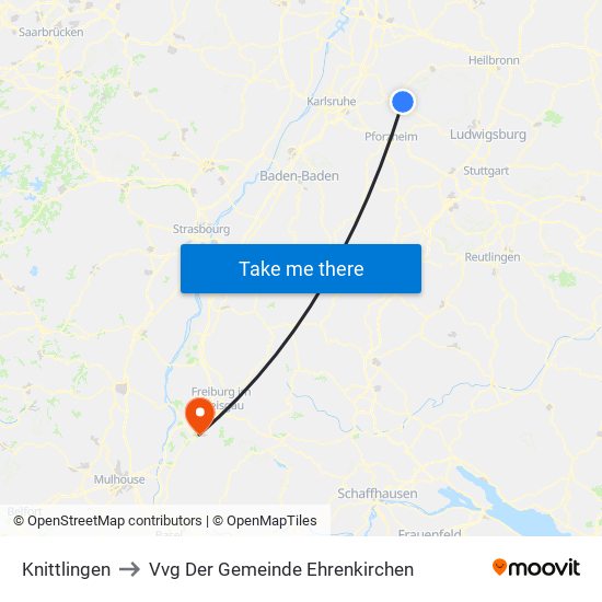 Knittlingen to Vvg Der Gemeinde Ehrenkirchen map