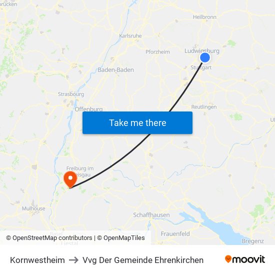 Kornwestheim to Vvg Der Gemeinde Ehrenkirchen map