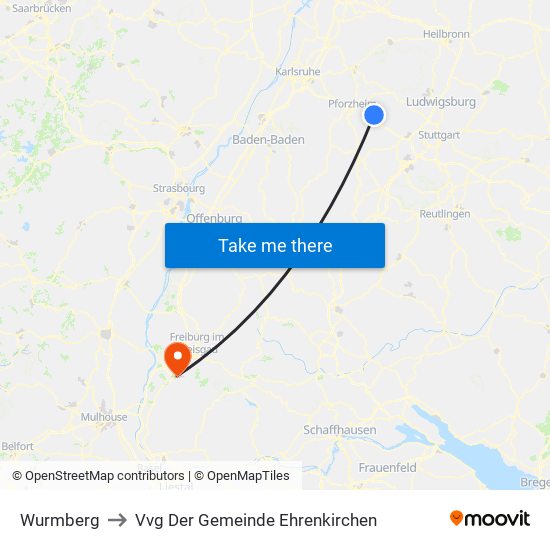 Wurmberg to Vvg Der Gemeinde Ehrenkirchen map