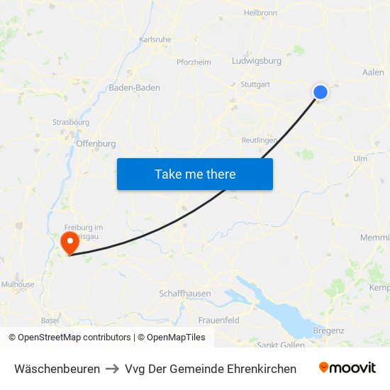 Wäschenbeuren to Vvg Der Gemeinde Ehrenkirchen map