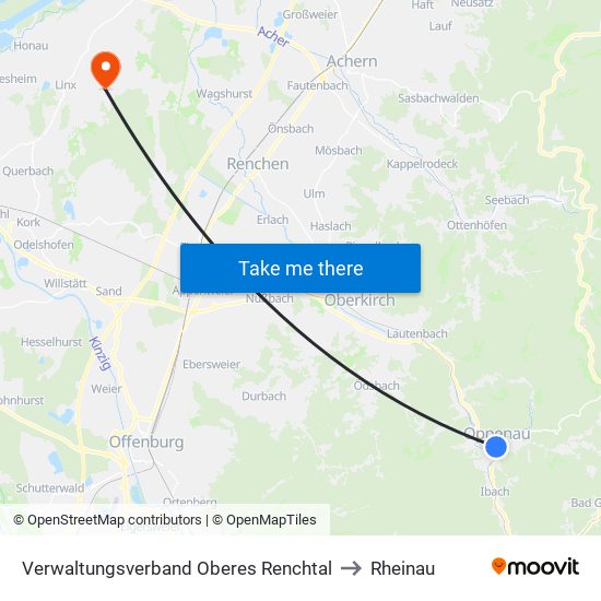 Verwaltungsverband Oberes Renchtal to Rheinau map