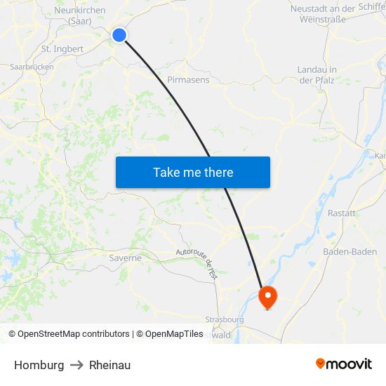 Homburg to Rheinau map