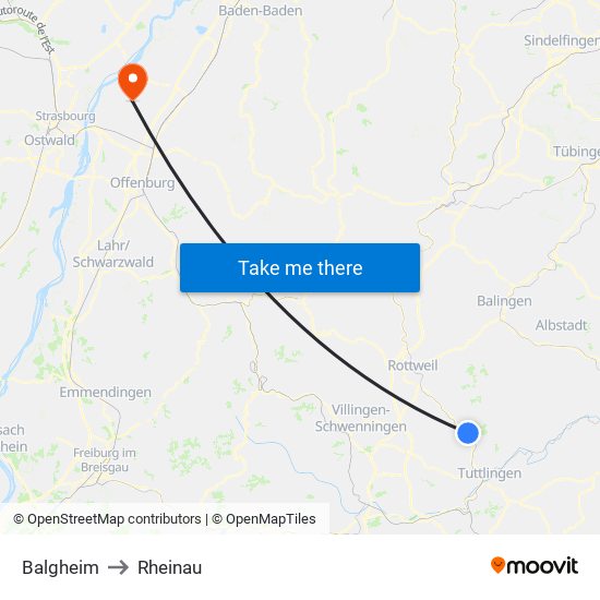 Balgheim to Rheinau map