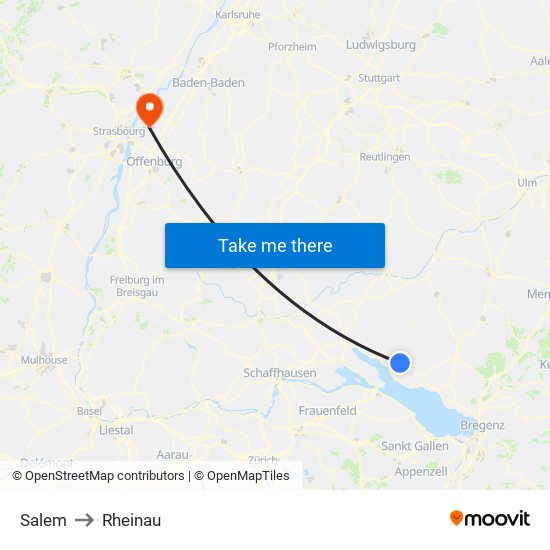Salem to Rheinau map