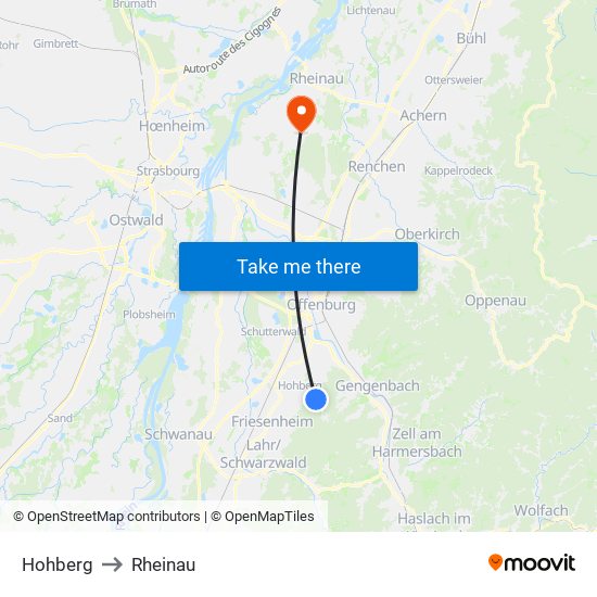 Hohberg to Rheinau map
