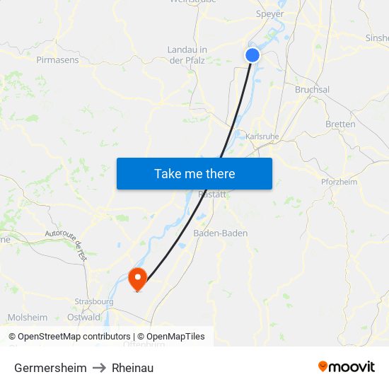Germersheim to Rheinau map