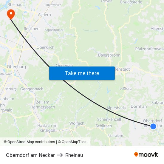 Oberndorf am Neckar to Rheinau map