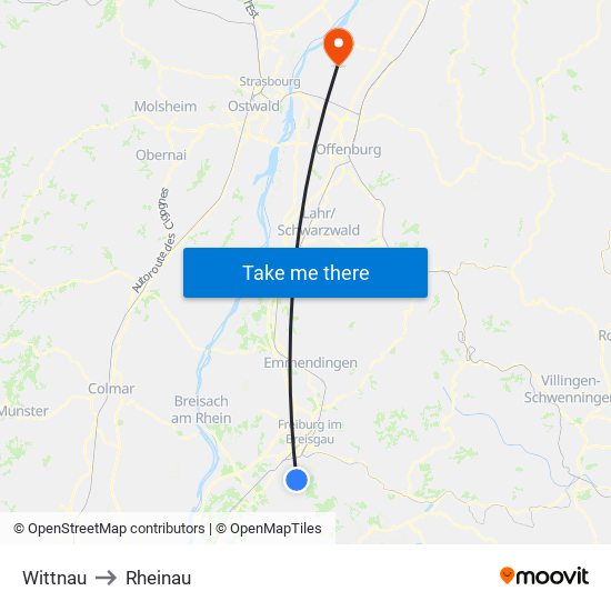 Wittnau to Rheinau map