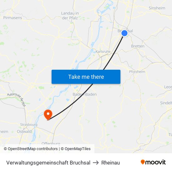 Verwaltungsgemeinschaft Bruchsal to Rheinau map