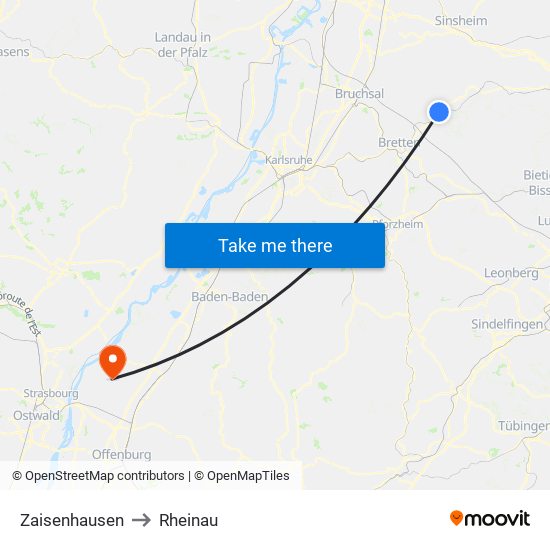 Zaisenhausen to Rheinau map