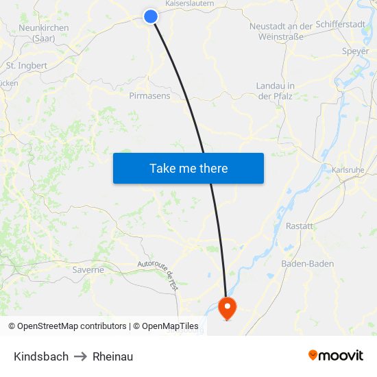 Kindsbach to Rheinau map