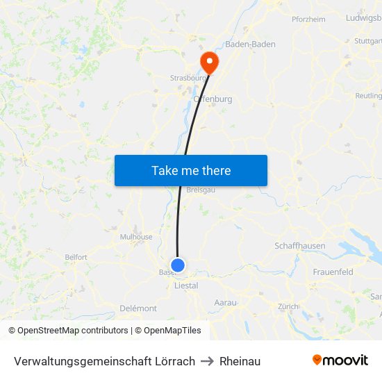 Verwaltungsgemeinschaft Lörrach to Rheinau map