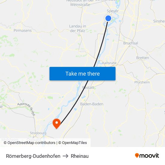 Römerberg-Dudenhofen to Rheinau map