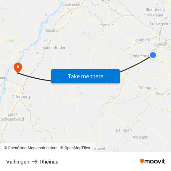 Vaihingen to Rheinau map