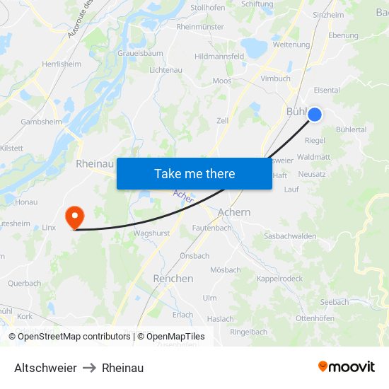 Altschweier to Rheinau map