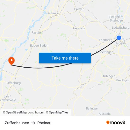 Zuffenhausen to Rheinau map
