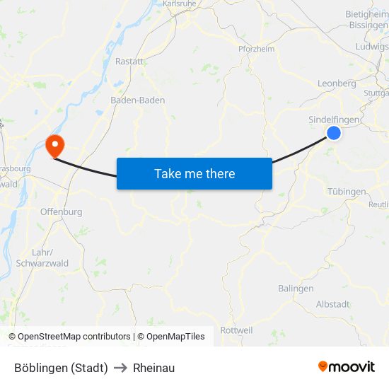 Böblingen (Stadt) to Rheinau map