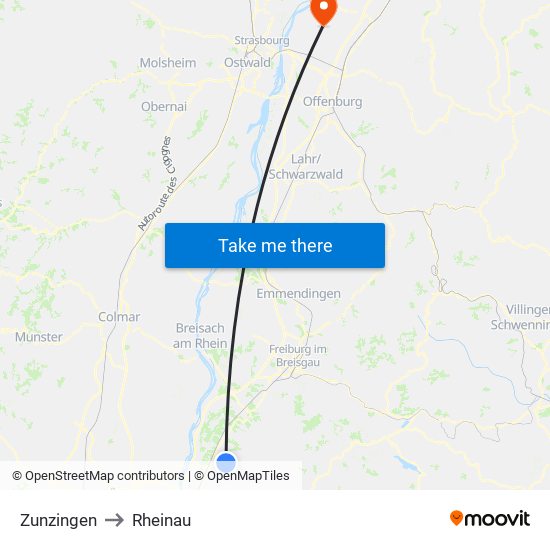 Zunzingen to Rheinau map