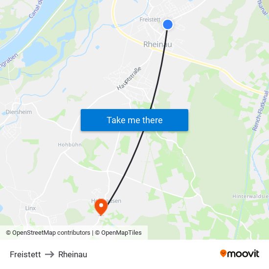 Freistett to Rheinau map