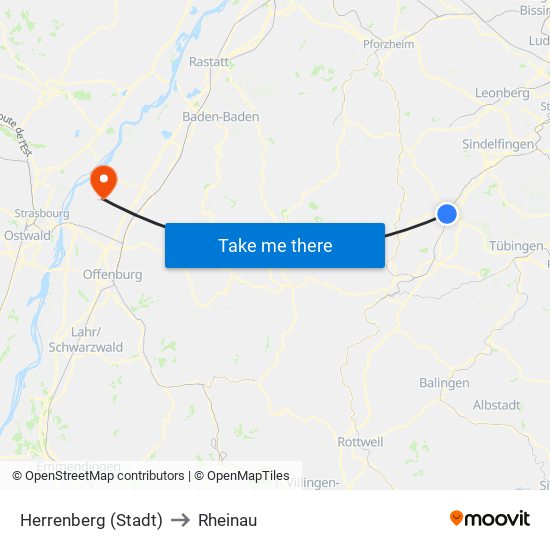 Herrenberg (Stadt) to Rheinau map
