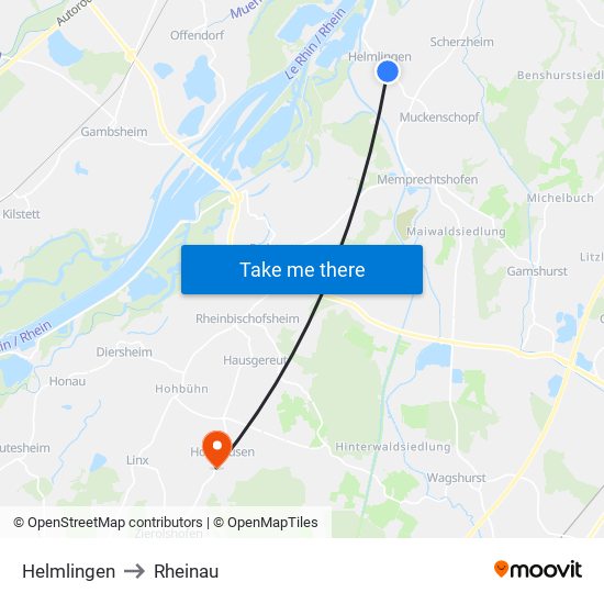 Helmlingen to Rheinau map