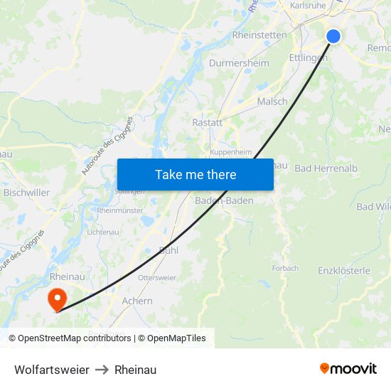 Wolfartsweier to Rheinau map