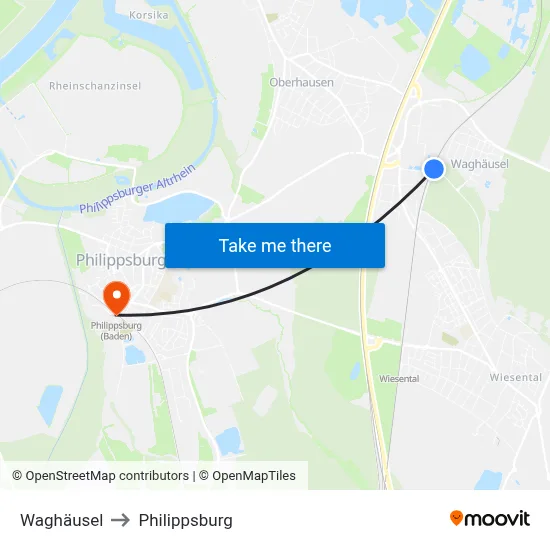Waghäusel to Philippsburg map