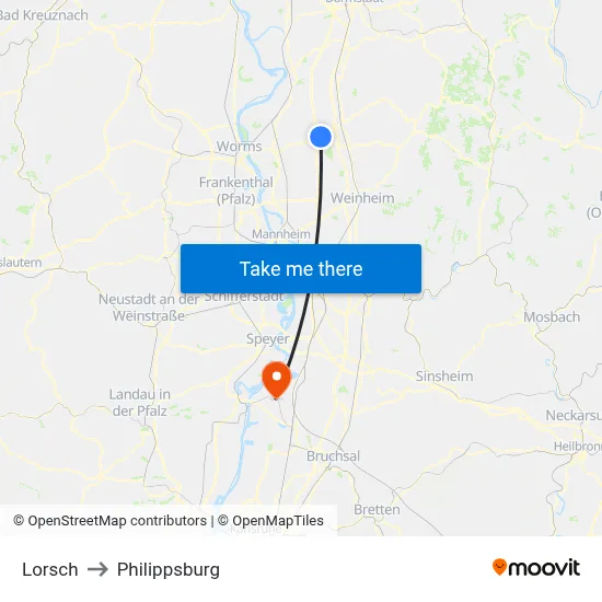 Lorsch to Philippsburg map