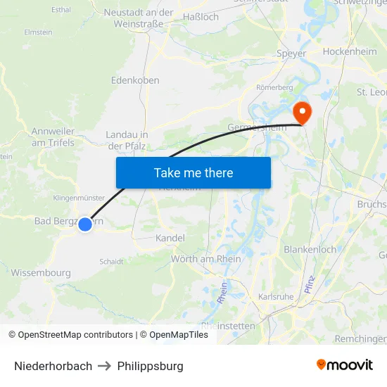 Niederhorbach to Philippsburg map