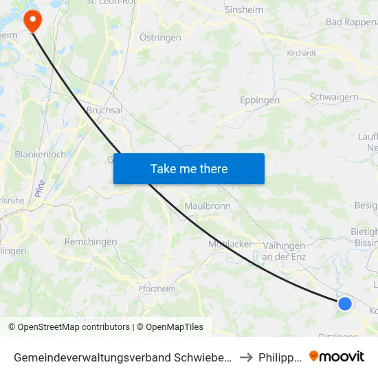 Gemeindeverwaltungsverband Schwieberdingen-Hemmingen to Philippsburg map