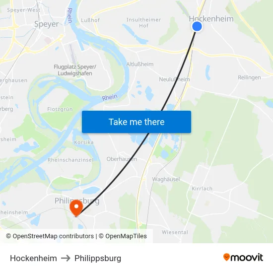 Hockenheim to Philippsburg map