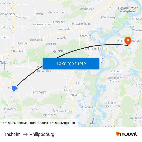 Insheim to Philippsburg map