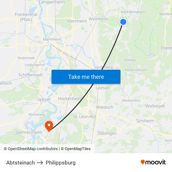 Abtsteinach to Philippsburg map