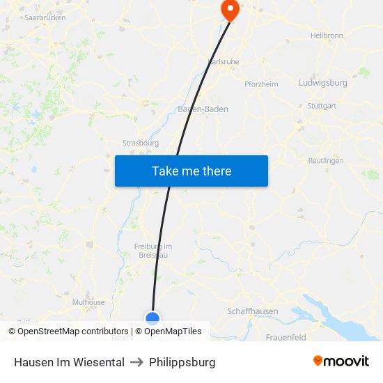 Hausen Im Wiesental to Philippsburg map