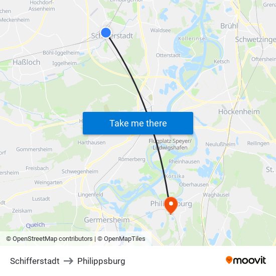 Schifferstadt to Philippsburg map