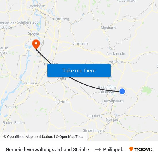 Gemeindeverwaltungsverband Steinheim-Murr to Philippsburg map