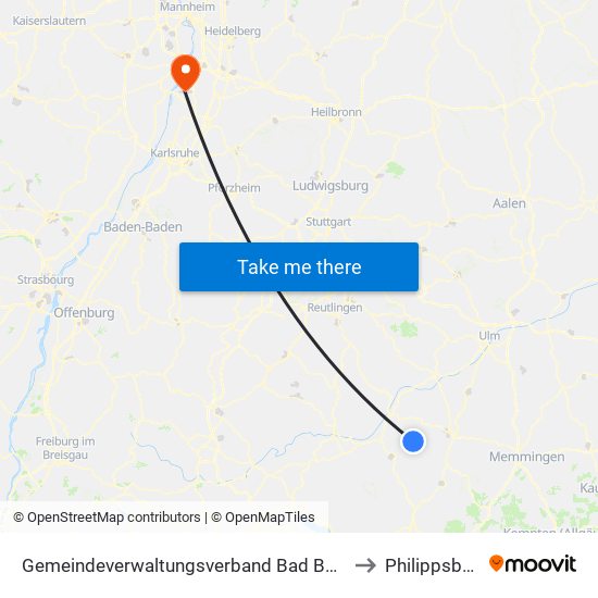 Gemeindeverwaltungsverband Bad Buchau to Philippsburg map