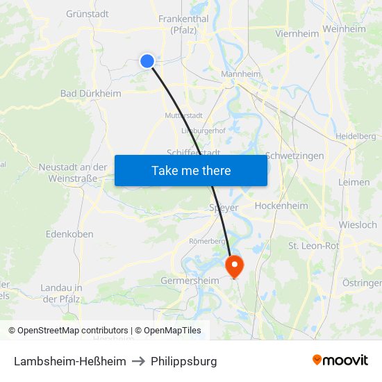 Lambsheim-Heßheim to Philippsburg map