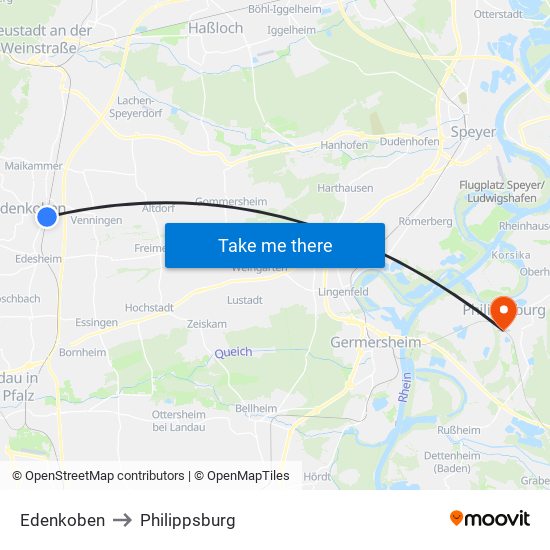 Edenkoben to Philippsburg map